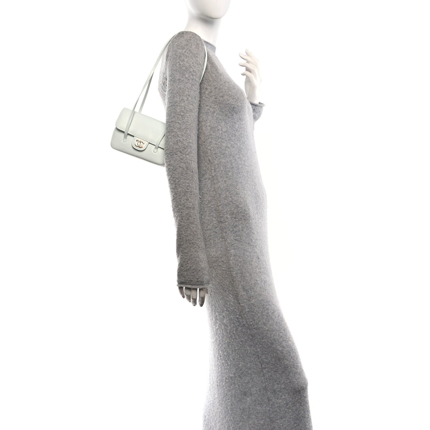 Shiny Caviar Mini Preppy Coco Shoulder Bag Light Blue