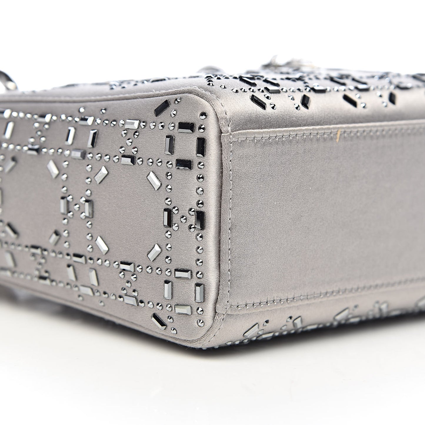 Satin Crystal Cannage Mini Lady Dior Gray