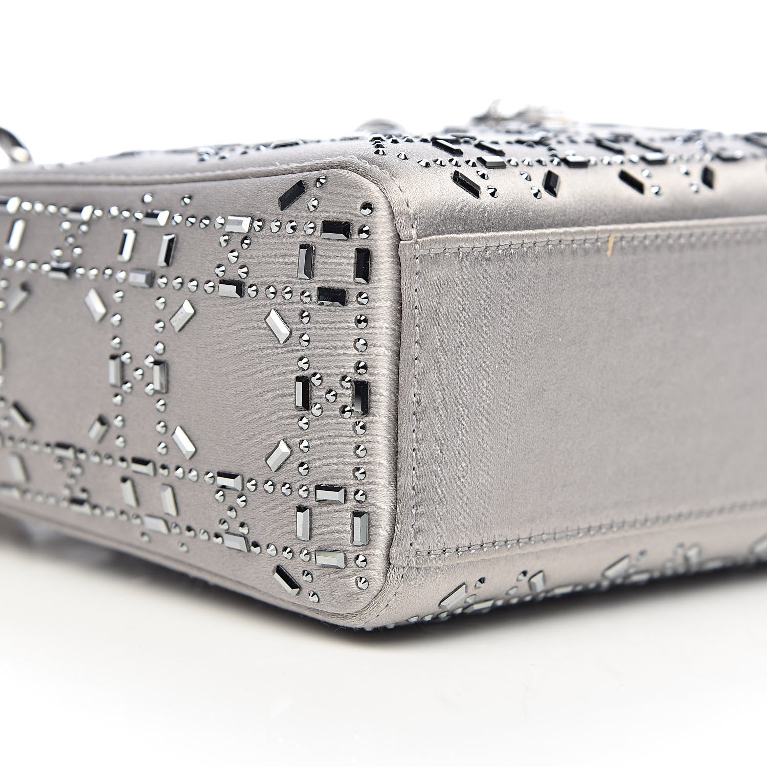 Christian Dior Satin Crystal Cannage Mini Lady Dior Gray 7 of 11