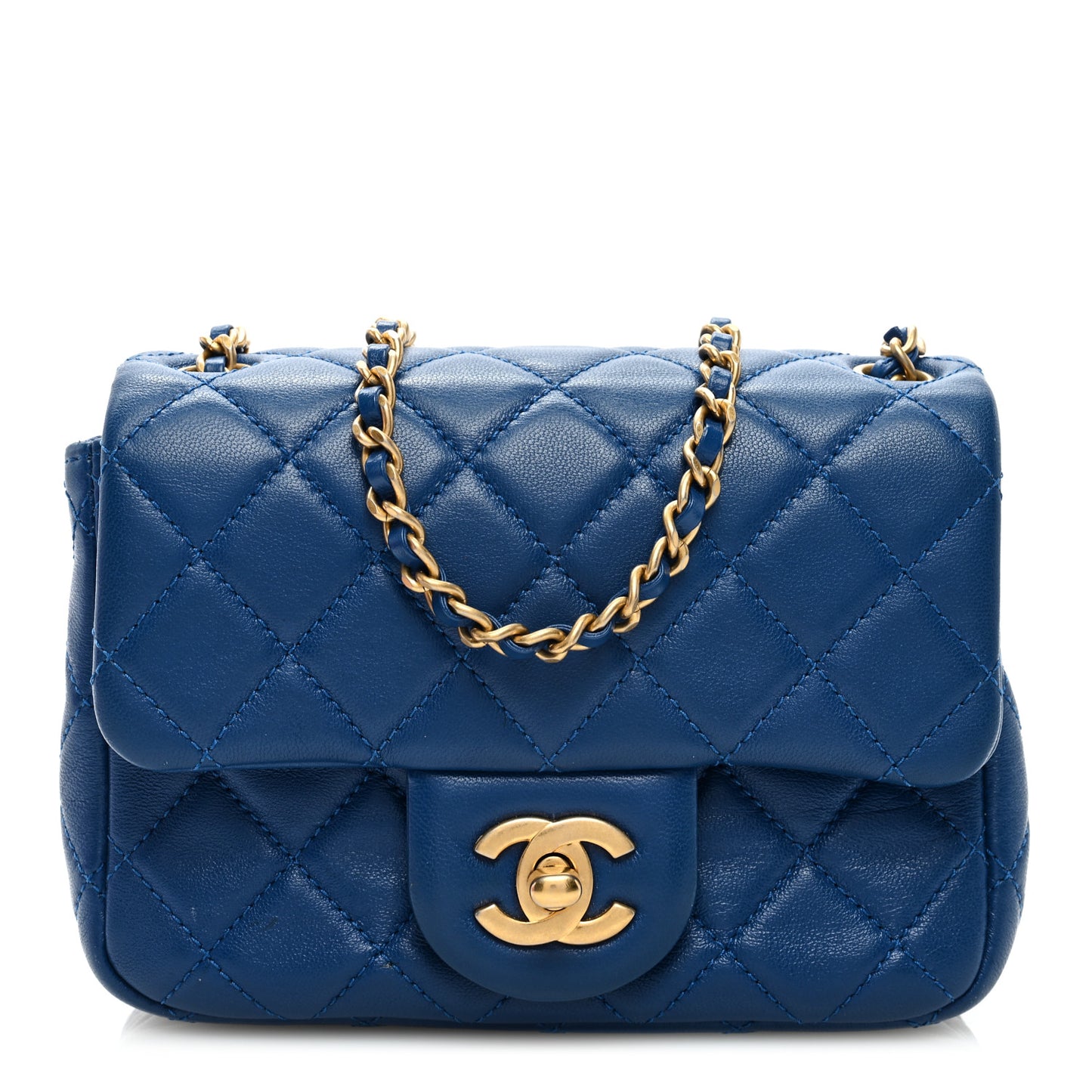 Lambskin Quilted Mini Pearl Crush Flap Blue