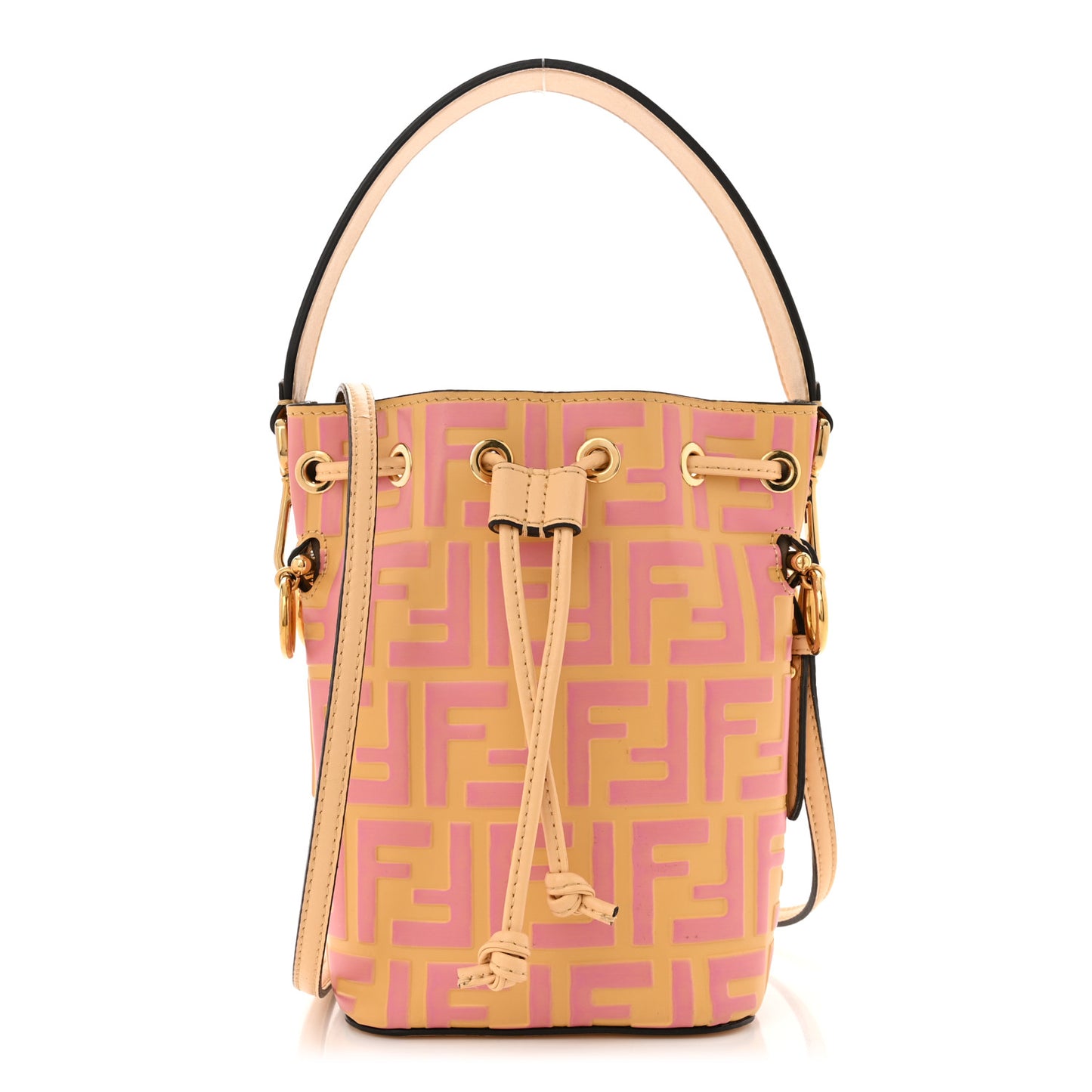 Vitello Liberty F is Fendi Bi-Color FF 1974 Embossed Mini Mon Tresor Bucket Bag Savana Lollypop