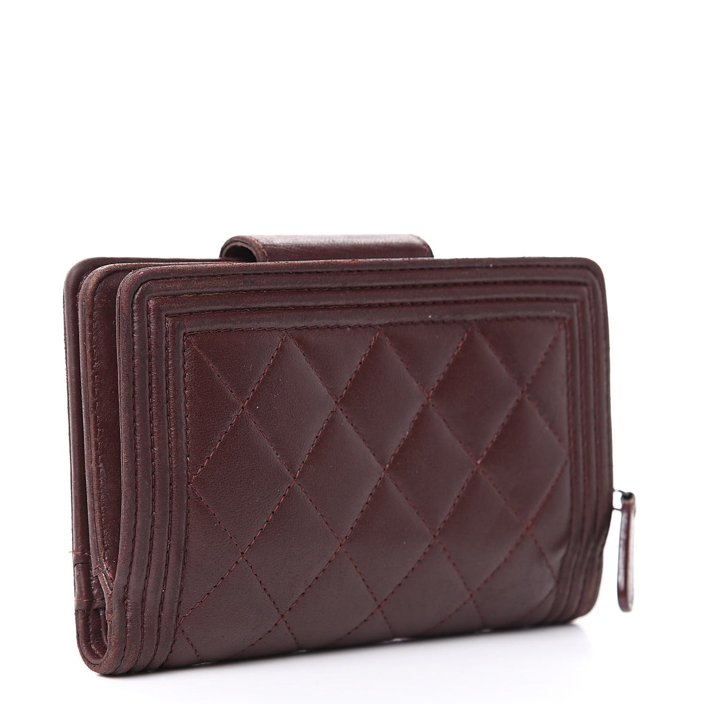 Lambskin Quilted Boy Zipped Pocket Wallet Burgundy