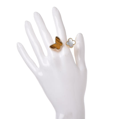 Van Cleef & Arpels 18K Yellow Gold Mother of Pearl Tiger Eye Lucky Alhambra Between the Finger Ring 53 6.25 2 of 5