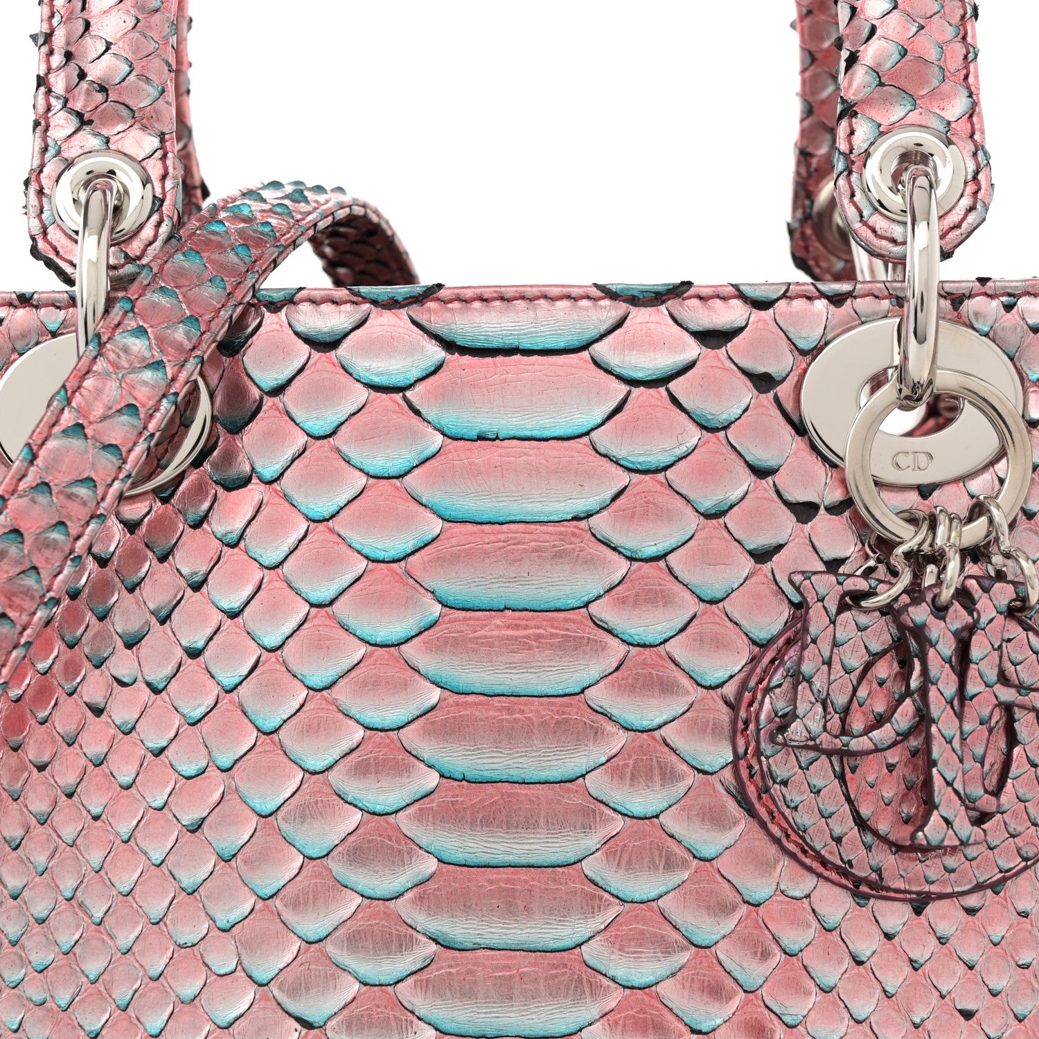 Christian Dior Metallic Snakeskin Medium Lady Dior Pink Blue