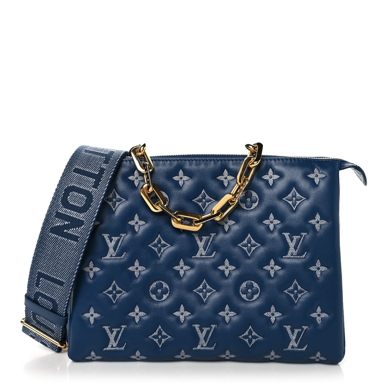 Louis Vuitton Lambskin Embossed Monogram Coussin PM Denim Blue 1 of 12
