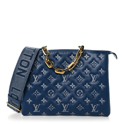 Louis Vuitton Lambskin Embossed Monogram Coussin PM Denim Blue 1 of 12