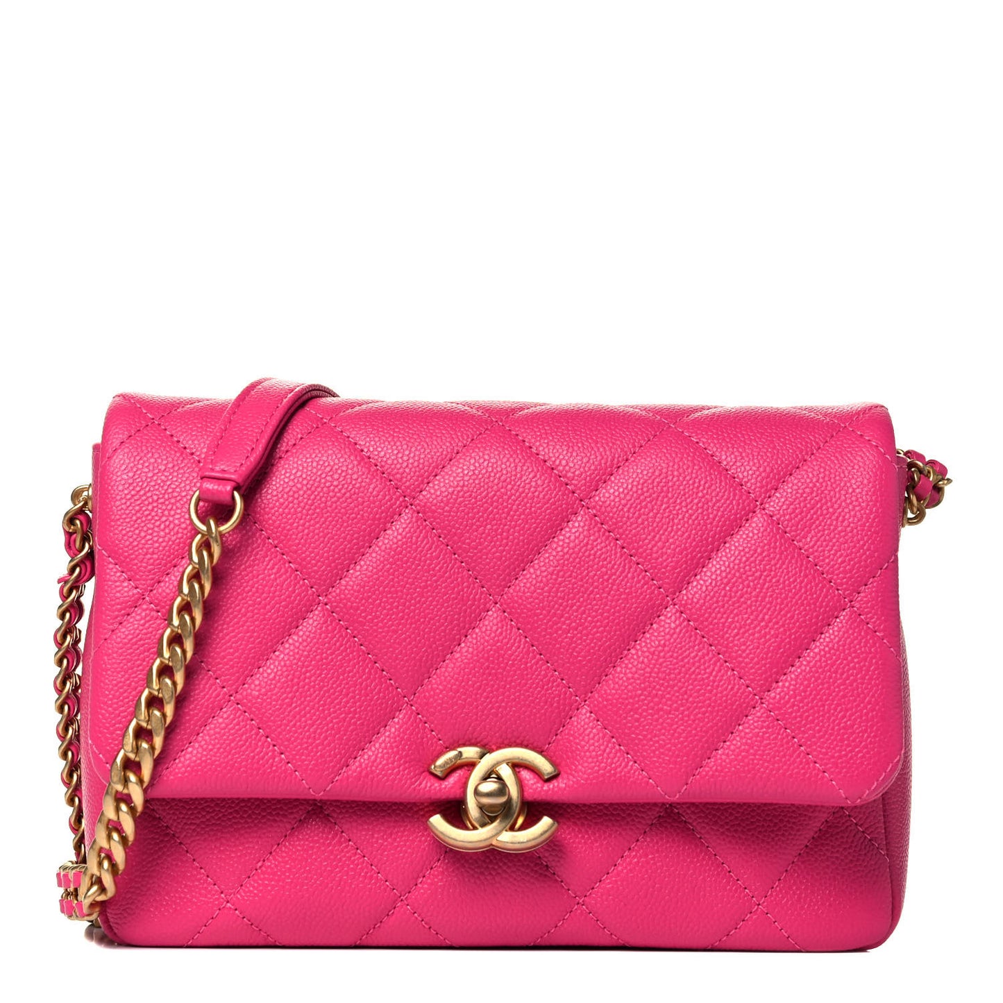 Shiny Caviar Quilted Small Chain Melody Flap Dark Pink