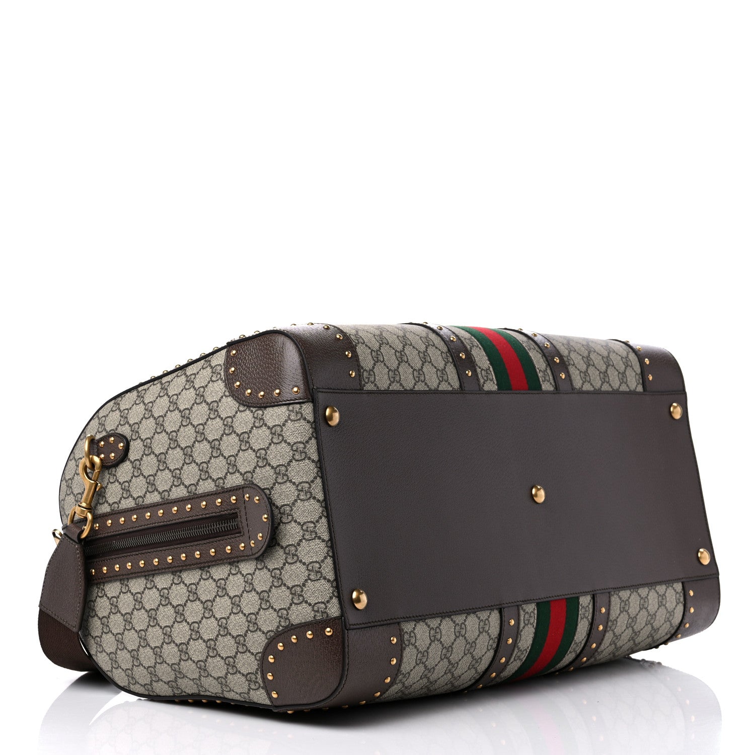 Gucci GG Supreme Monogram Textured Dollar Calfskin Web Studded Large Savoy Duffle Bag Beige Ebony 3 of 8