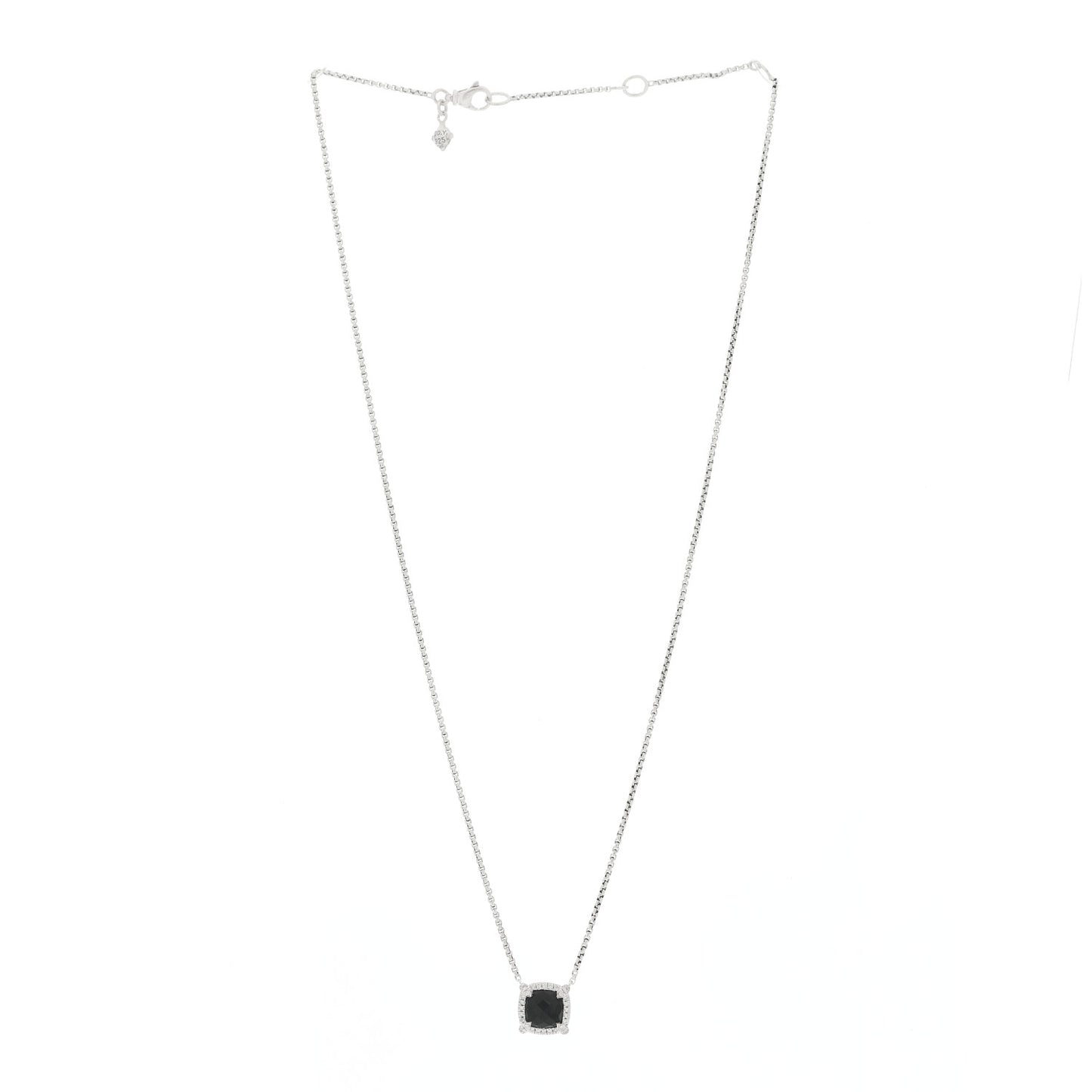 Sterling Silver Diamond Black Onyx 7mm Chatelaine Pave Bezel Pendant Necklace
