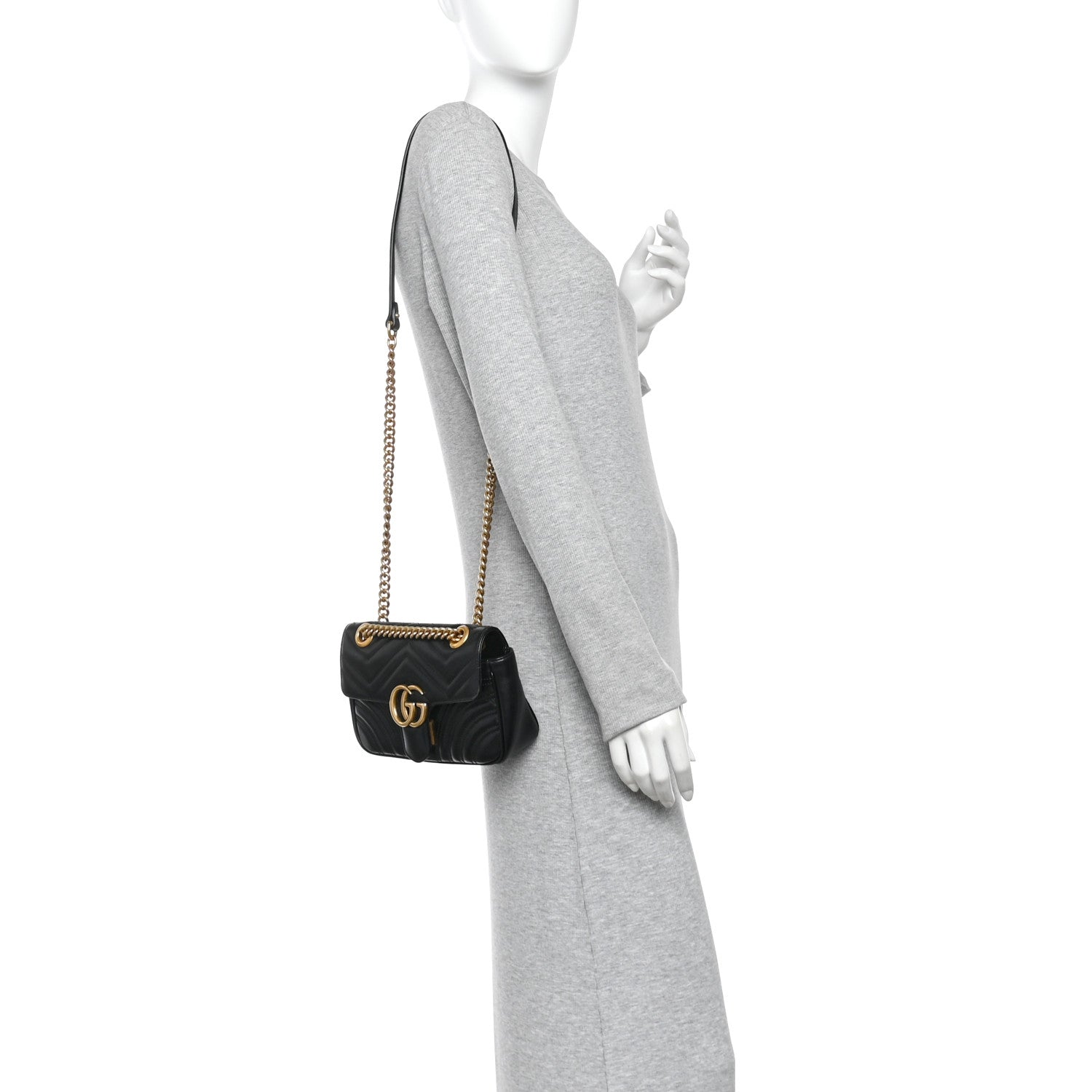 Gucci Calfskin Matelasse Mini GG Marmont Shoulder Bag Black 2 of 15