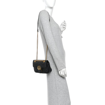 Gucci Calfskin Matelasse Mini GG Marmont Shoulder Bag Black 2 of 15