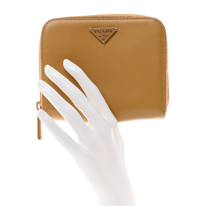 Prada Saffiano Triangle Compact Zip Around Wallet Miele 2 of 13