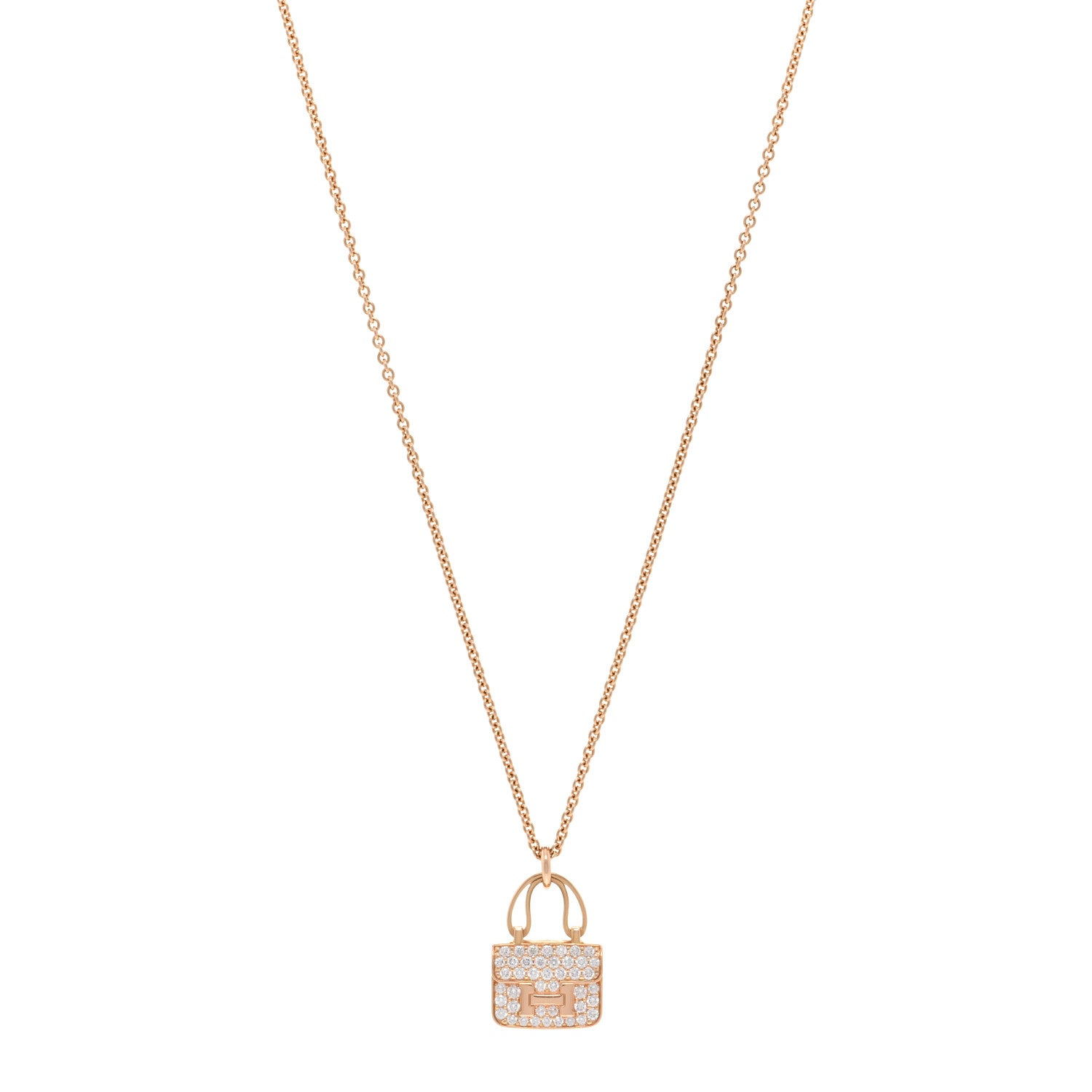 Hermes 18K Rose Gold Diamond Constance Amulettes Pendant Necklace 1 of 5