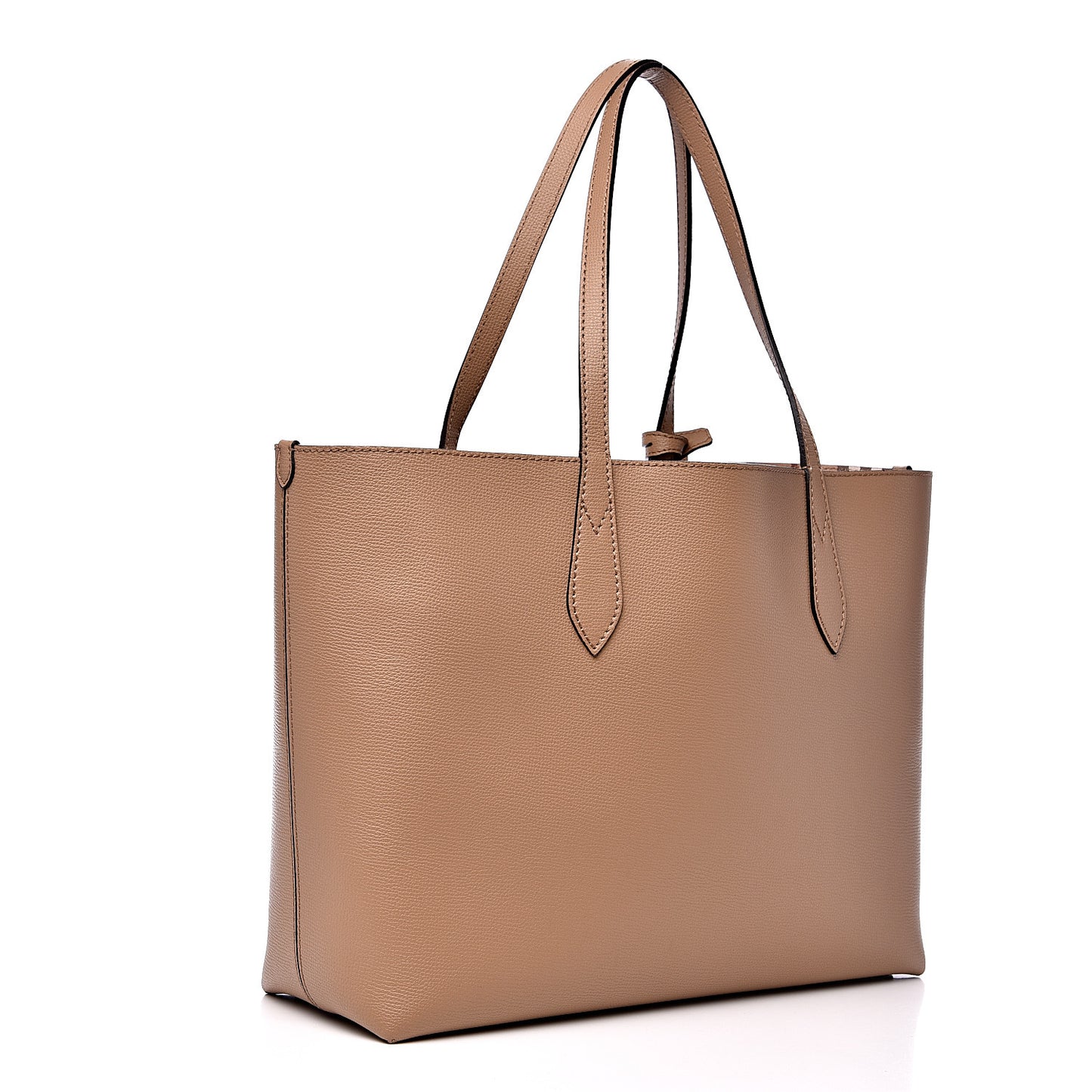 Grainy Calfskin Haymarket Check Medium Reversible Tote Mid Camel