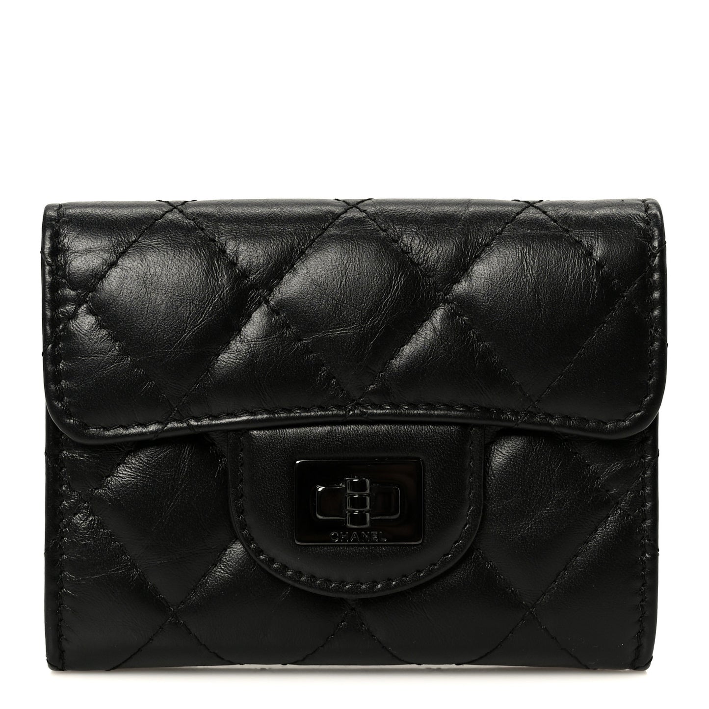 Aged Calfskin Quilted Reissue Flap Card Holder Wallet So Black