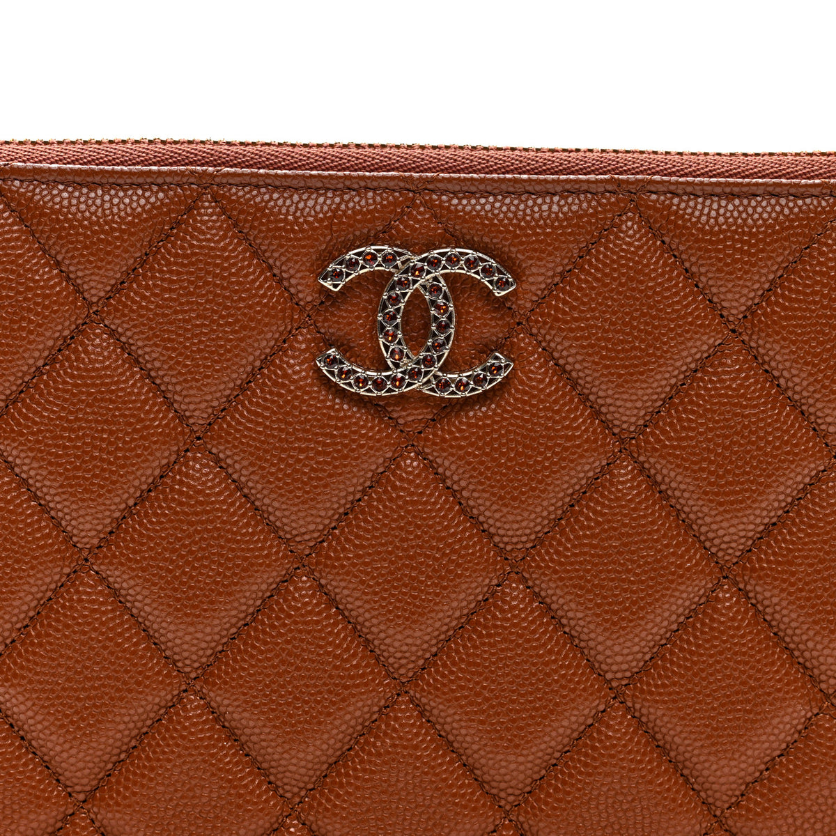 Caviar Crystal Quilted Coco Candy Cosmetic Case Brown