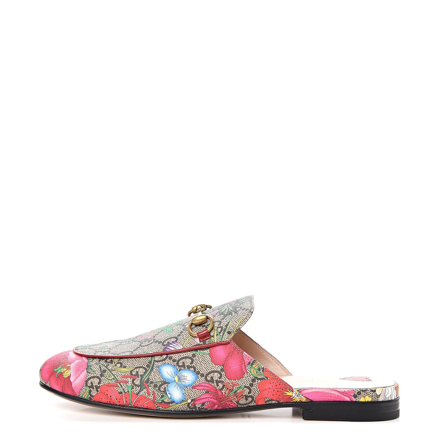 GG Supreme Monogram Flora Womens Princetown Slippers 37 Beige Ebony Multicolor Rosso
