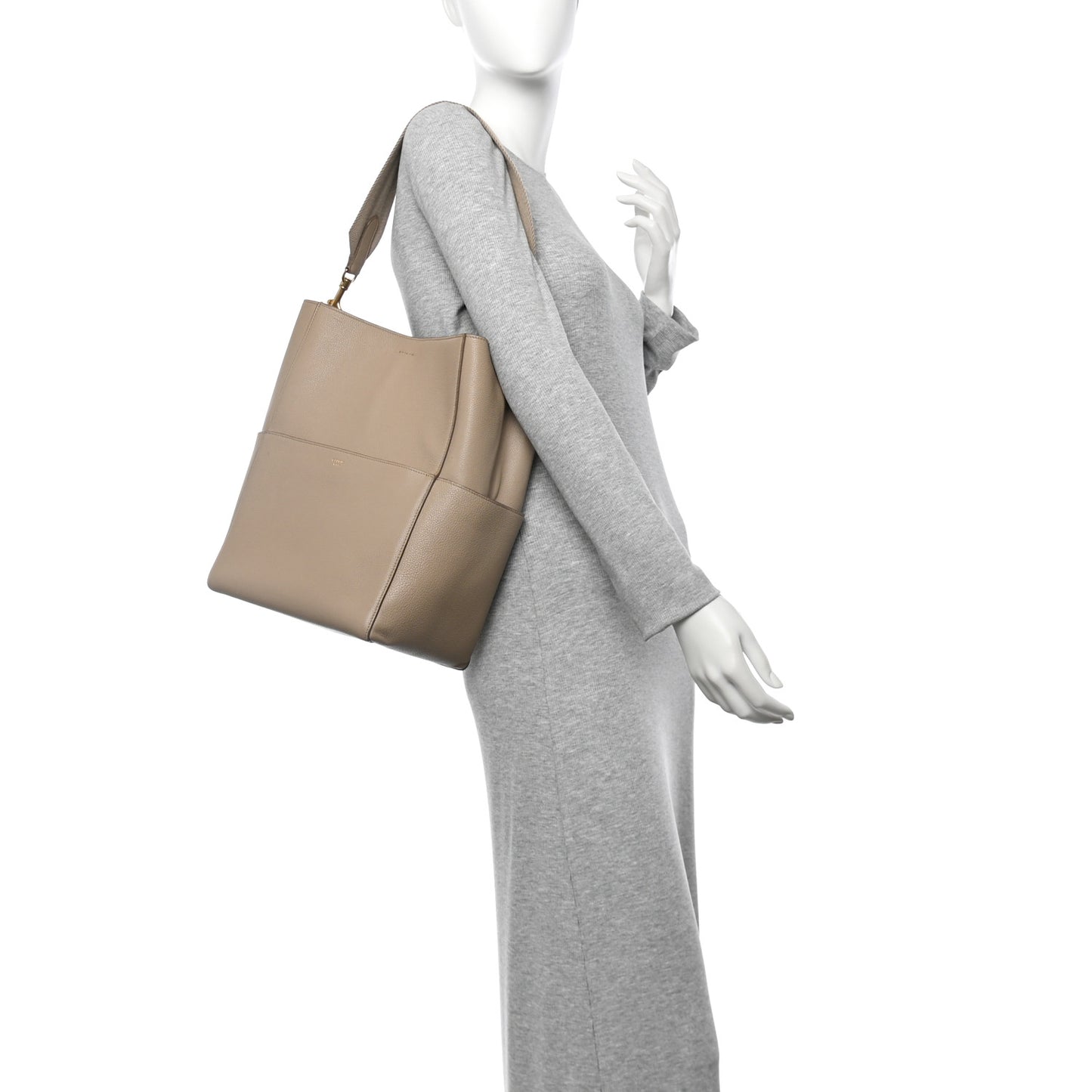 Soft Grained Calfskin Sangle Bucket Bag Taupe