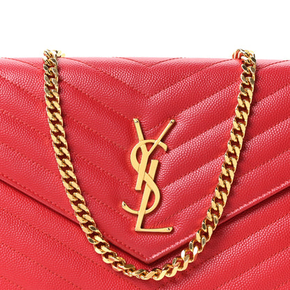 Saint Laurent Grain De Poudre Matelasse Chevron Monogram Chain Wallet Rouge Eros 6 of 8