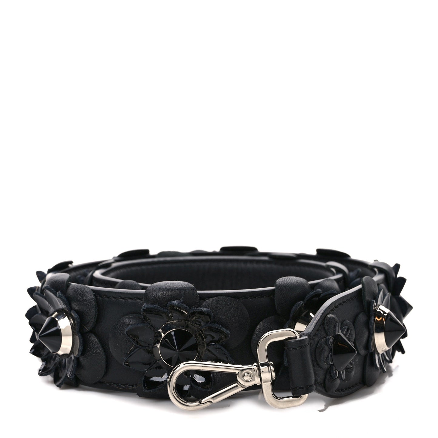 Vitello Dolce Nappa Patent Flowerland Studded Strap You Black