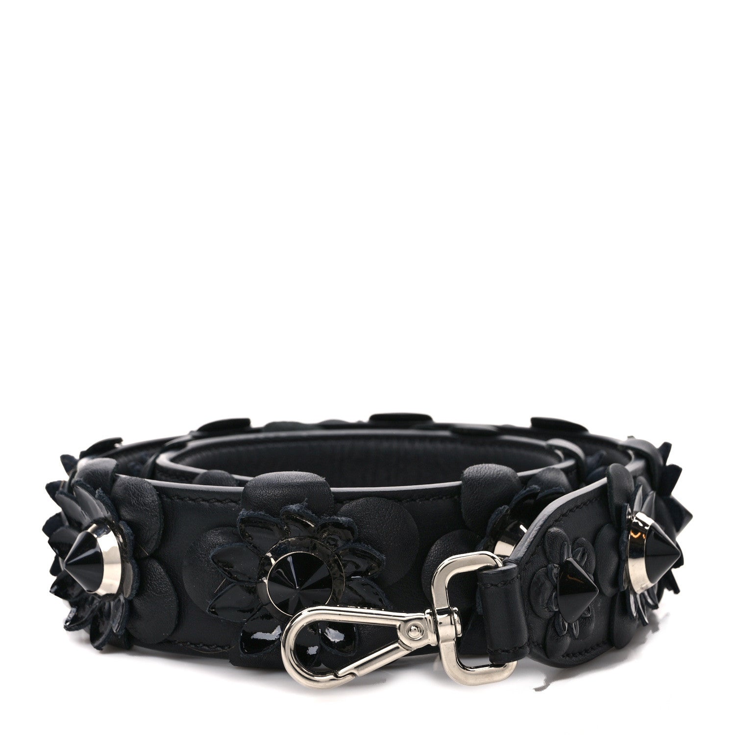 Fendi Vitello Dolce Nappa Patent Flowerland Studded Strap You Black 1 of 4