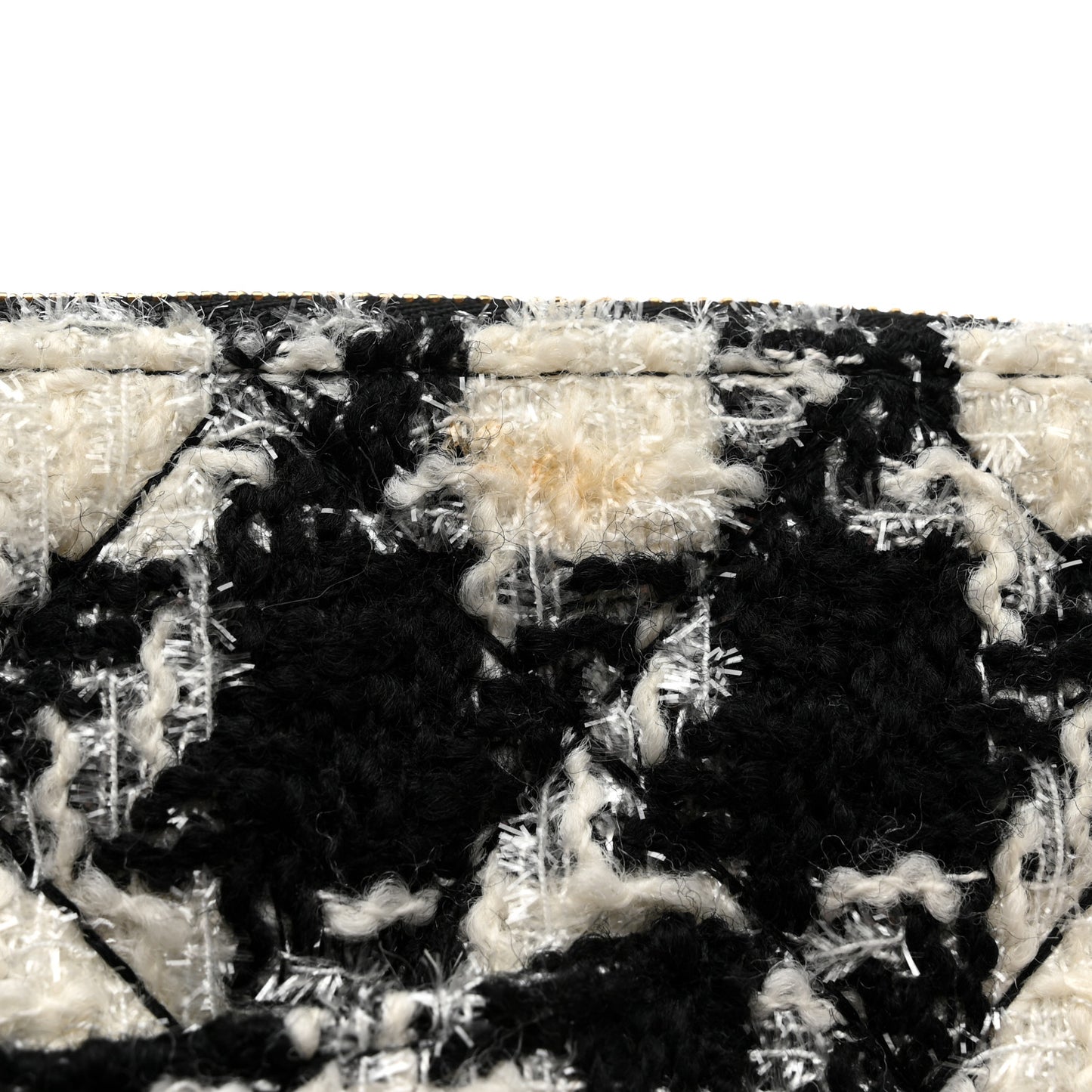Tweed Shearling Quilted Chanel Cosmetic Pouch White Black