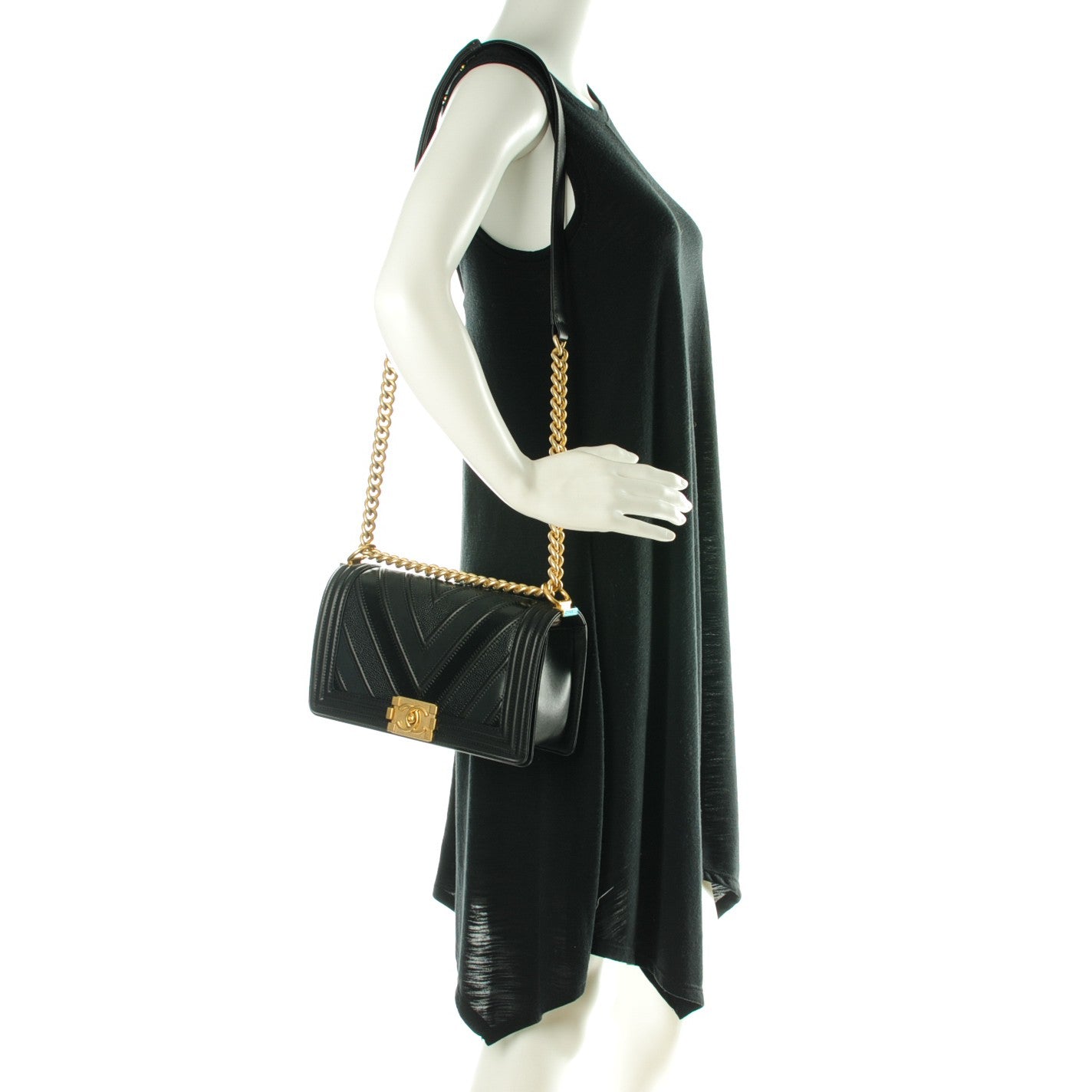 Chanel Caviar Suede Calfskin Chevron Medium Boy Flap Black 2 of 7