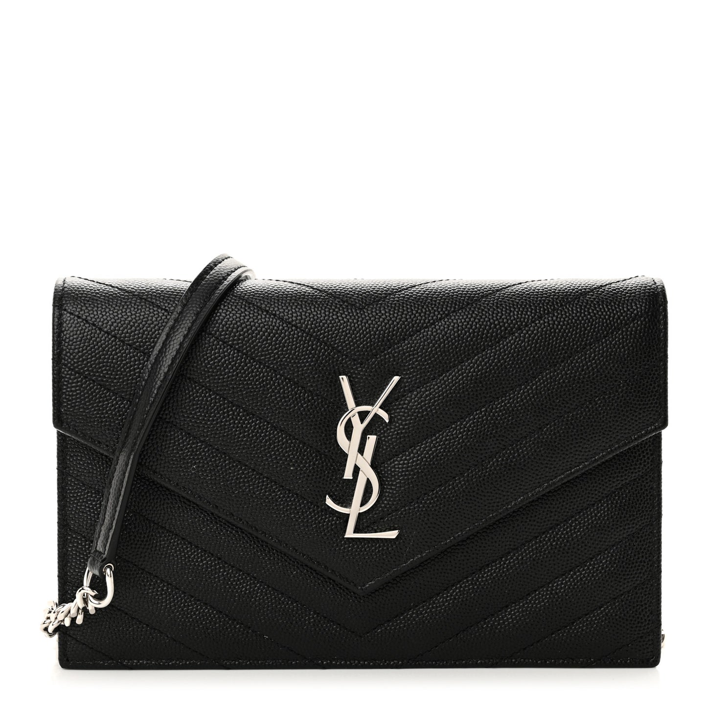 Grain De Poudre Matelasse Chevron Monogram Envelope Chain Wallet Black