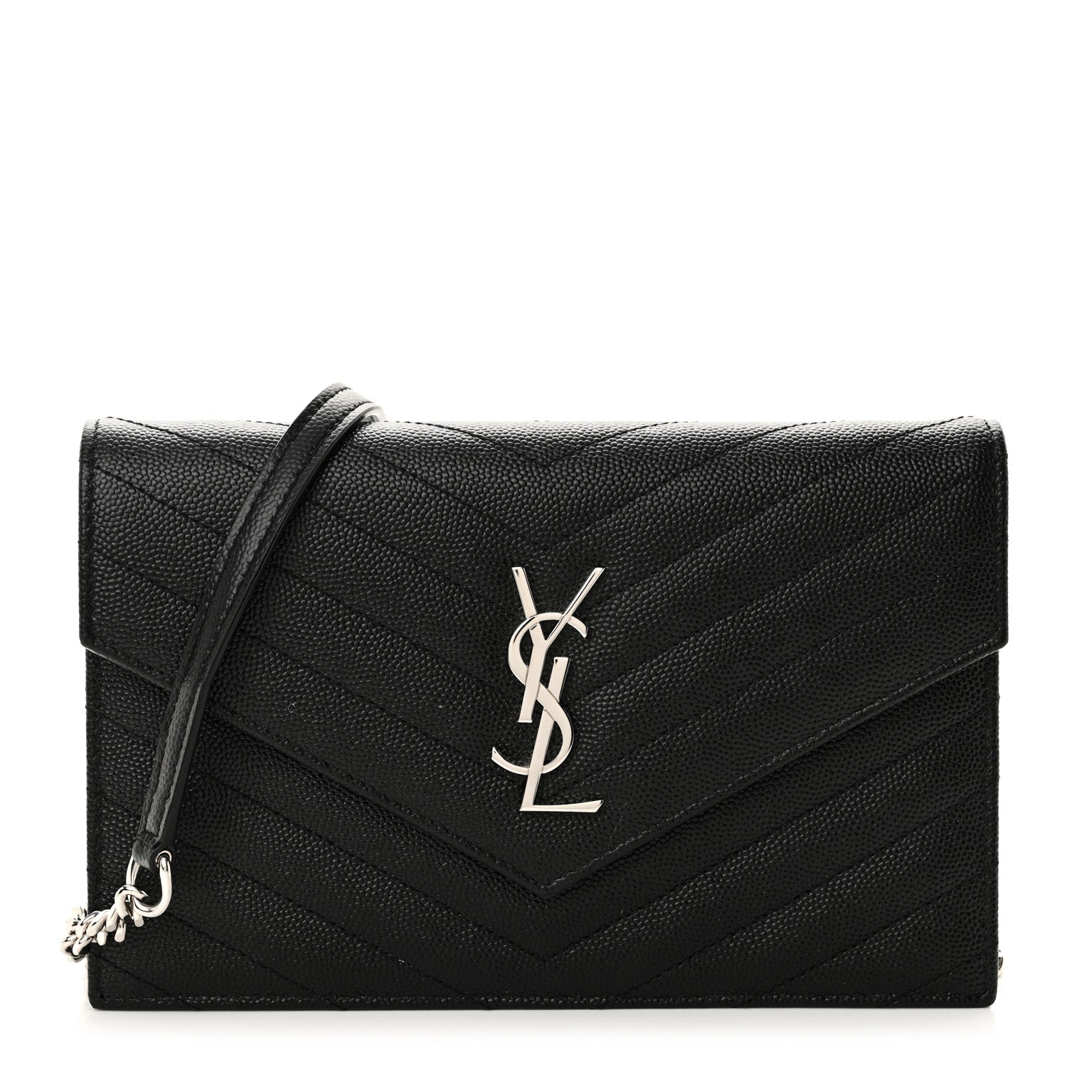 Saint Laurent Grain De Poudre Matelasse Chevron Monogram Envelope Chain Wallet Black 1 of 10
