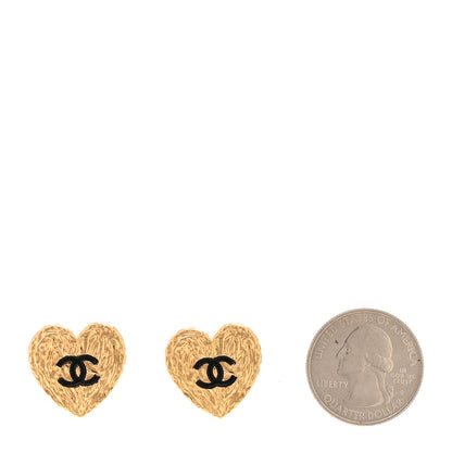 Chanel Metal Enamel CC Heart Earrings Gold Black 2 of 5