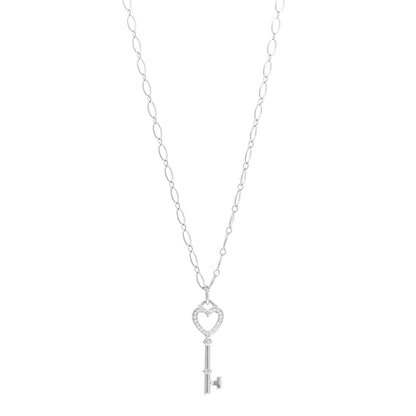Tiffany 18K White Gold Diamond Mini Heart Key Charm Pendant Link Necklace 1 of 6
