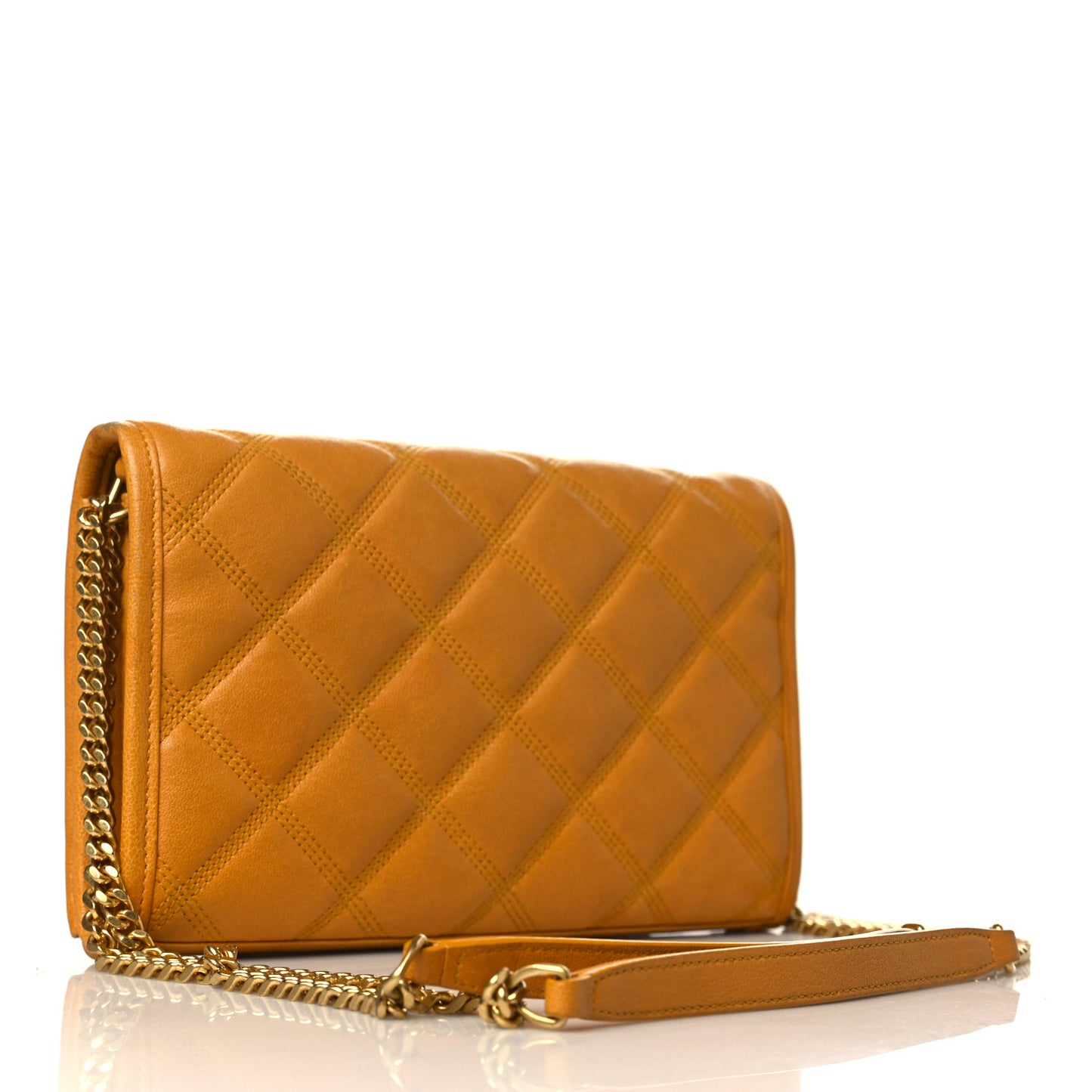 Lambskin Diamond Quilted Becky Chain Wallet Saffran