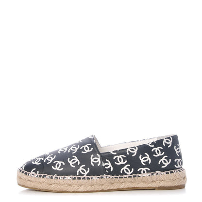 Chanel Lambskin Printed CC Espadrilles 40 Black White 1 of 8