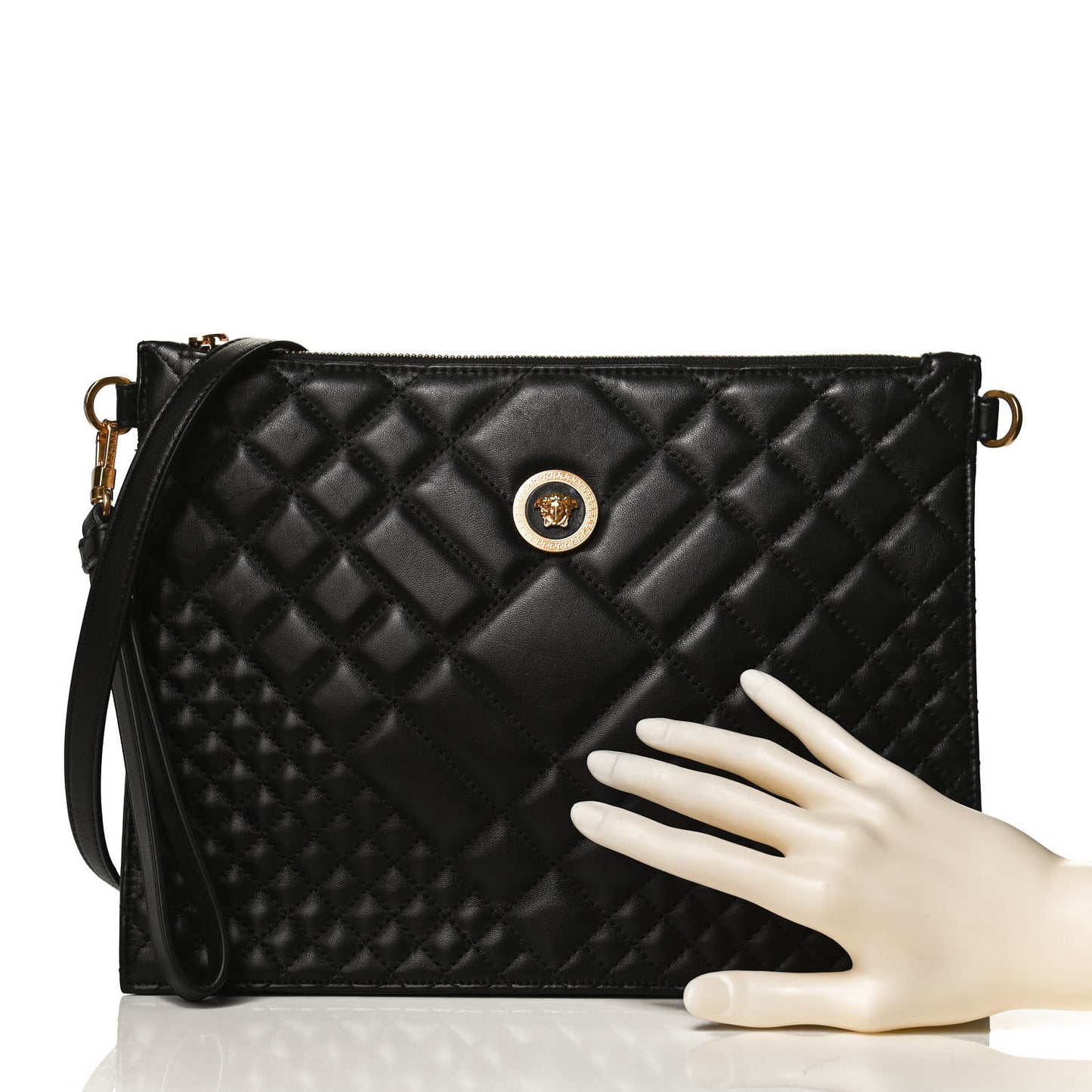 Calfskin Quilted Large Tribute Icon Crossbody Pouch Black