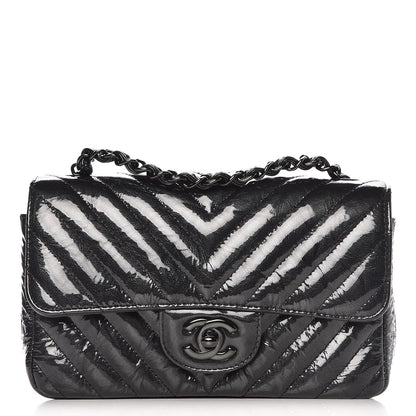 Chanel Patent Metallic Crumpled Calfskin Chevron Quilted Mini Rectangular Flap So Black 1 of 11