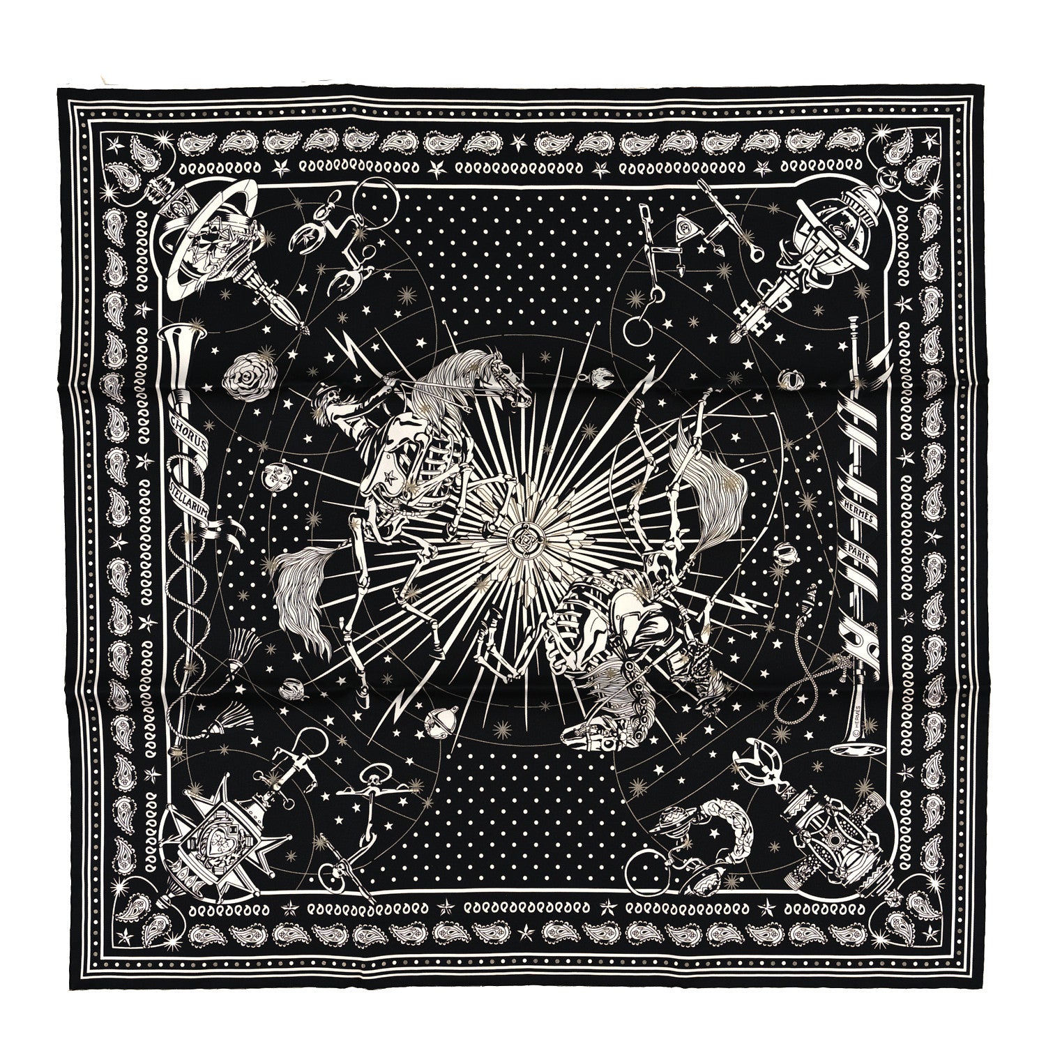 Hermes Silk Chorus Stellarum Scarf 70 Black White 1 of 3