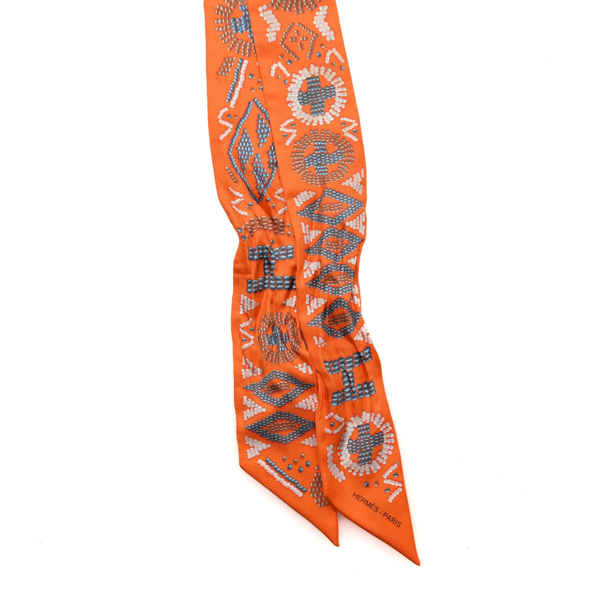 Hermes Silk Kelly En Perles Twilly Orange Bleu Gris Perle 2 of 3