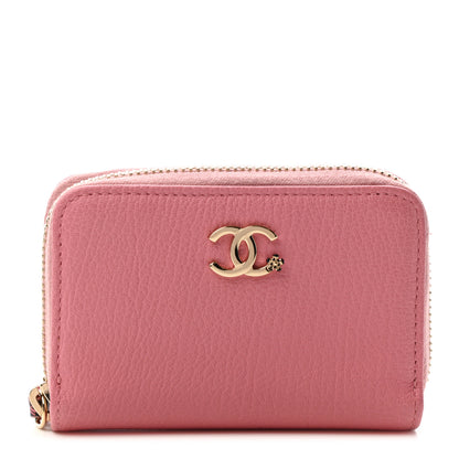 Chanel Goatskin Camellia Zip Coin Purse Pink 1 of 8