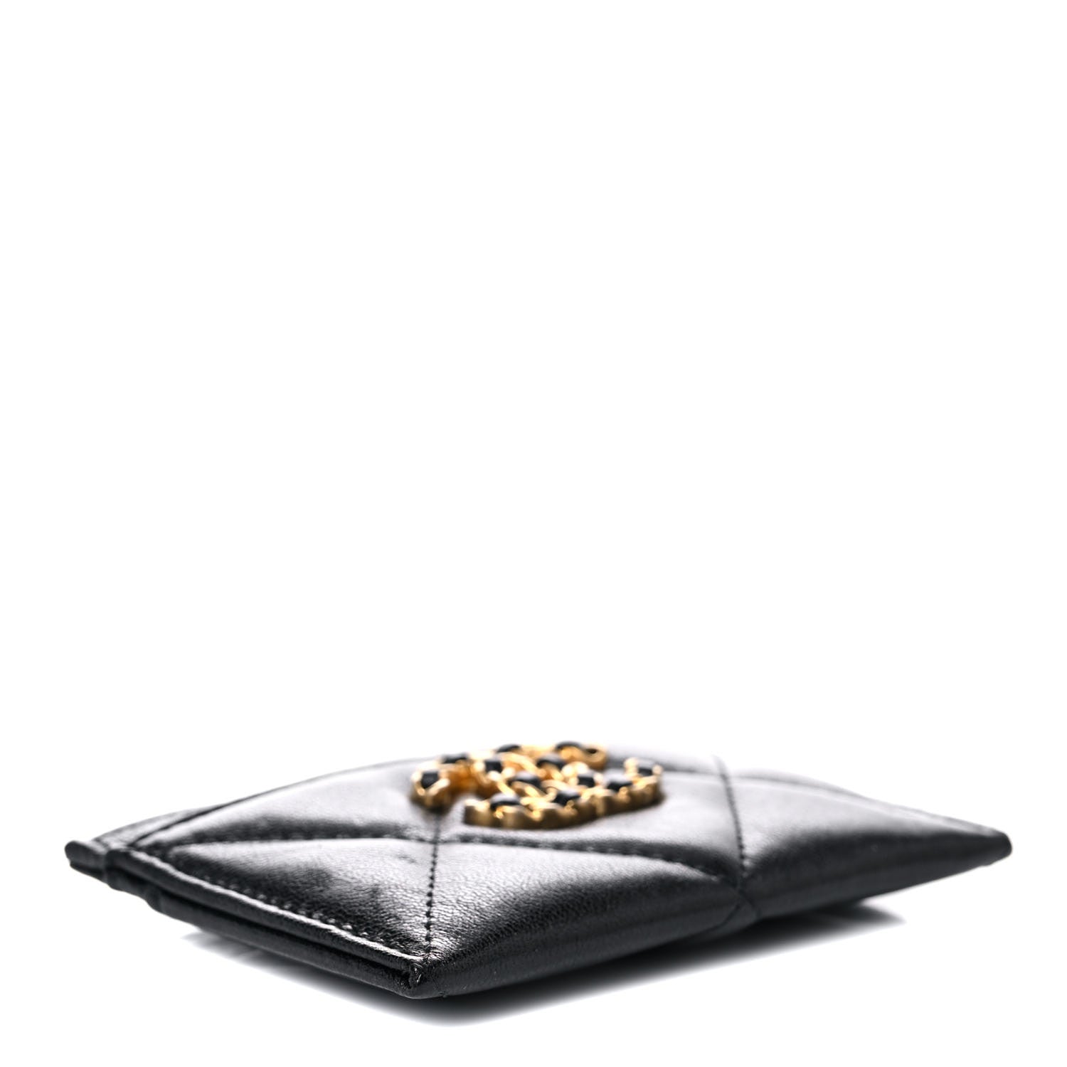 Chanel Shiny Goatskin Quilted Chanel 19 Card Holder Black 4 of 9