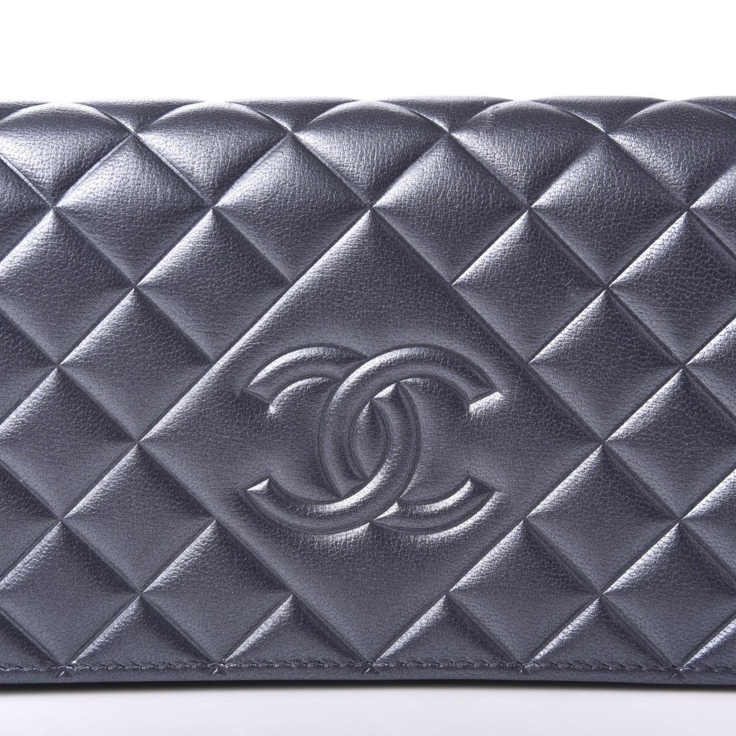 Calfskin Quilted Large Diamond CC Flap Wallet Dark Silver
