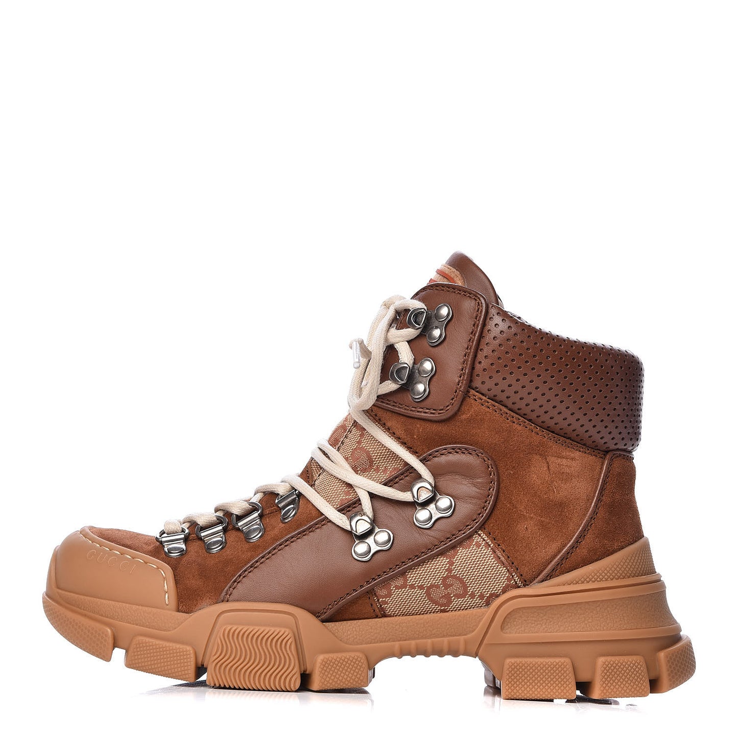 X SEGA Suede Calfskin GG Monogram Womens Flashtrek High-Top Sneakers 36.5 New Cuir Beige Ruggine