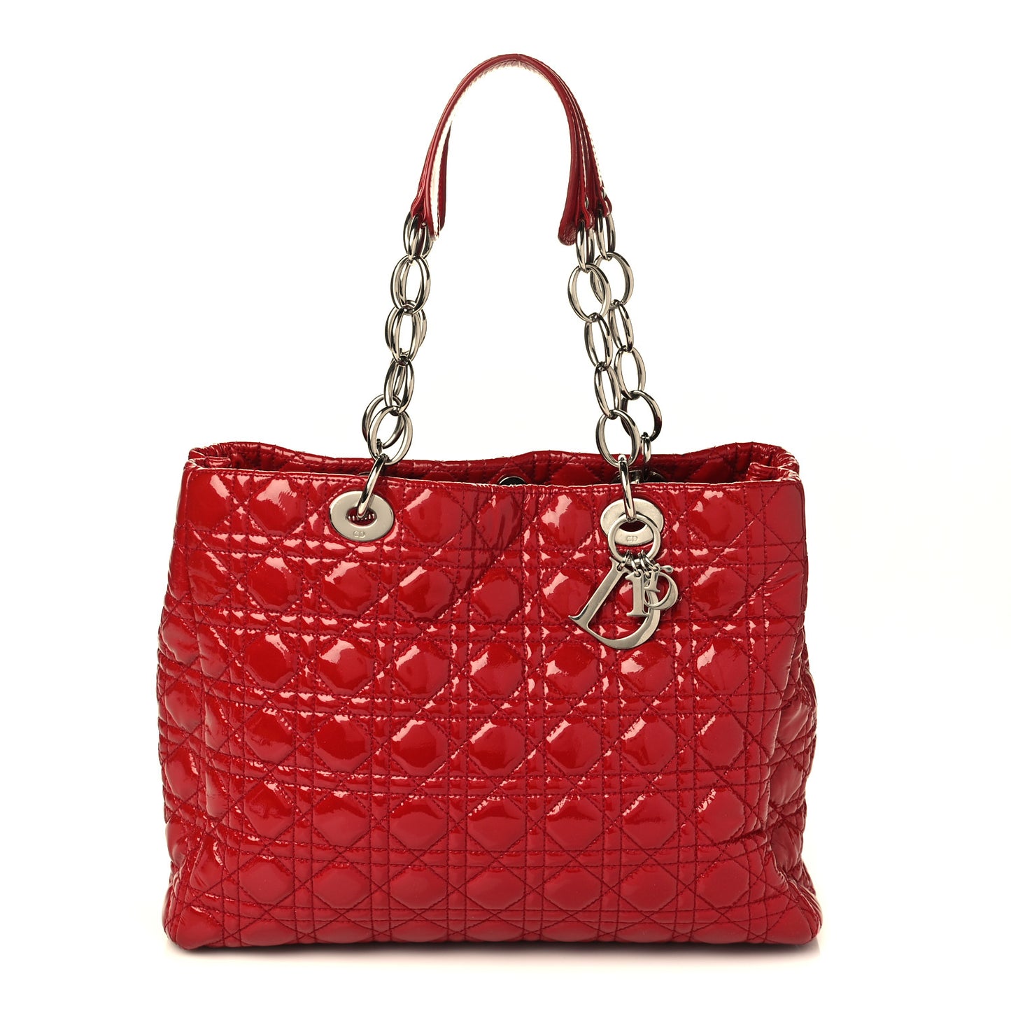 Patent Cannage Large Dior Soft Shopping Tote Red