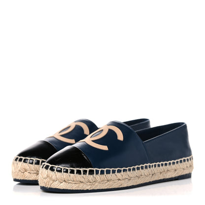 Chanel Lambskin CC Espadrilles 37 Navy Black Beige 3 of 12