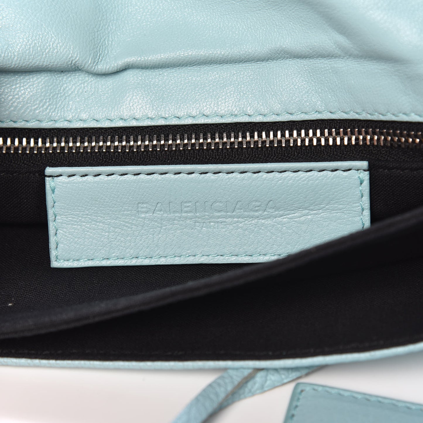 Chevre Silver Metallic Edge Hardware Envelope Clutch Bleu Maldives