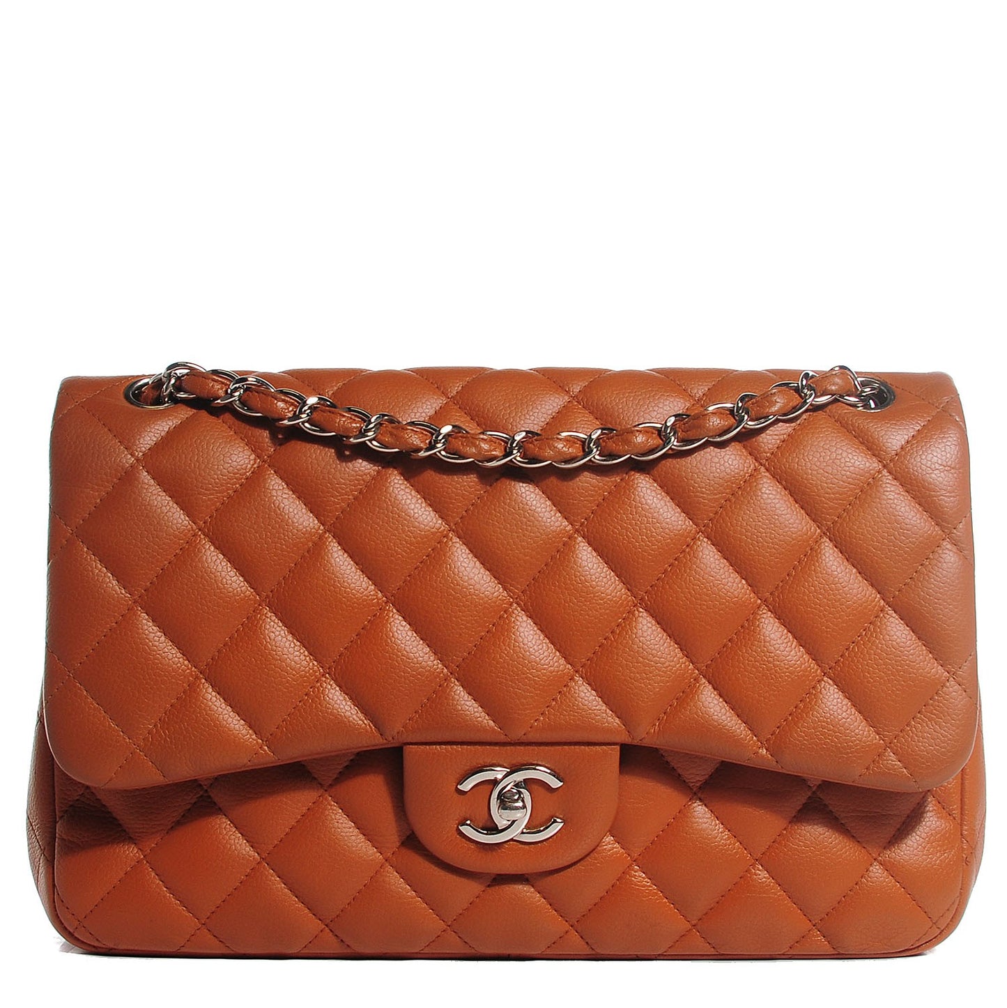 Caviar Quilted Jumbo Double Flap Light Brown