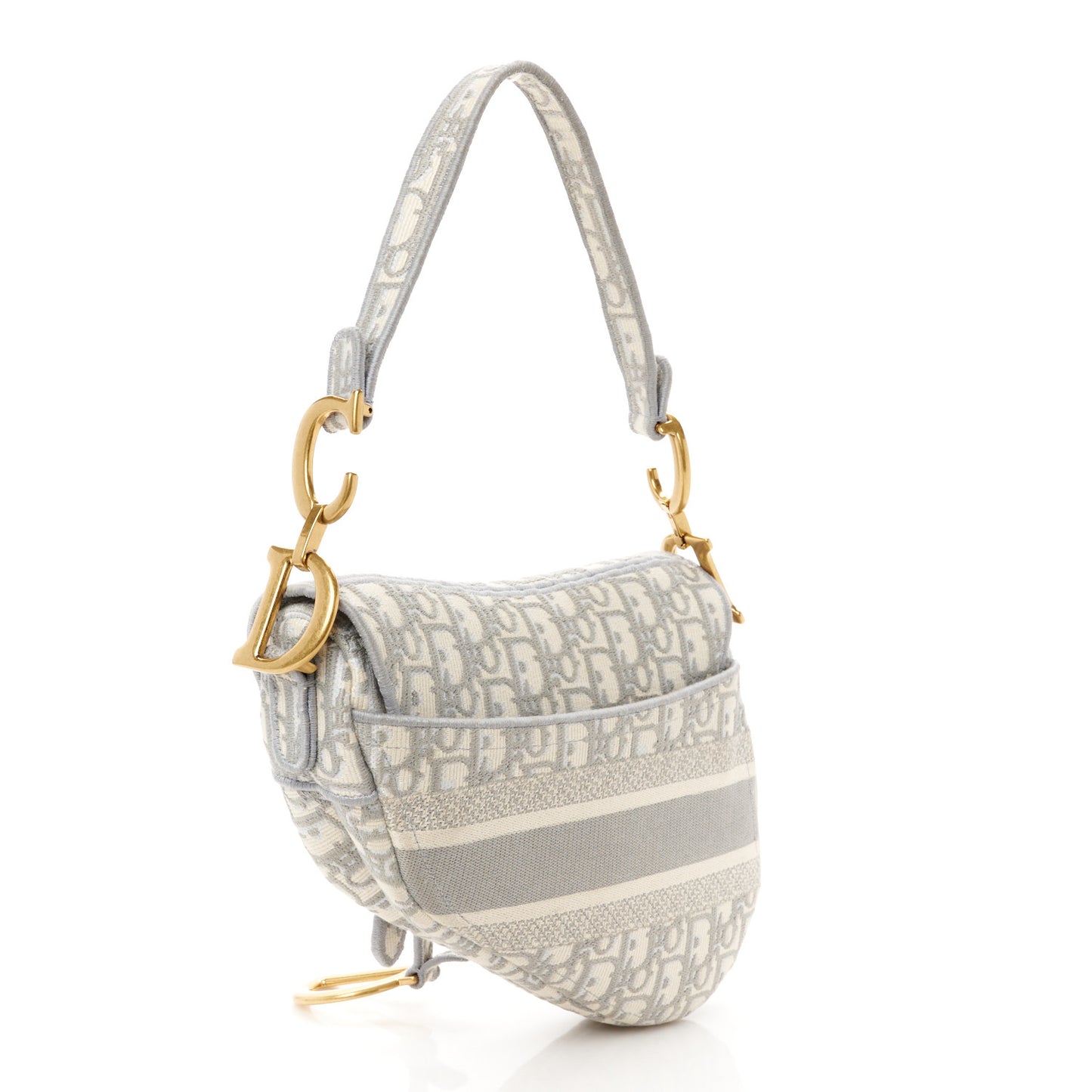 Oblique Embroidered Saddle Bag Gray
