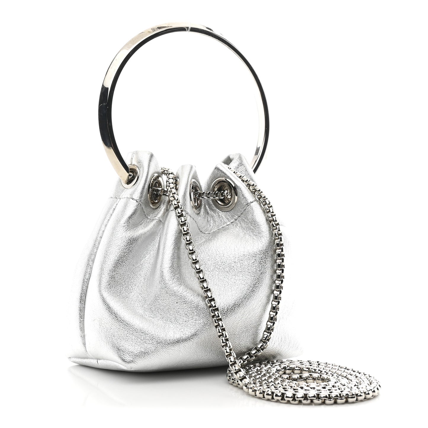 Metallic Nappa Micro Bon Bon Bag Silver