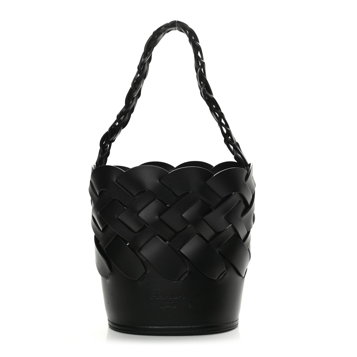 Prada Vitello Intreccio Bucket Bag Black 3 of 18