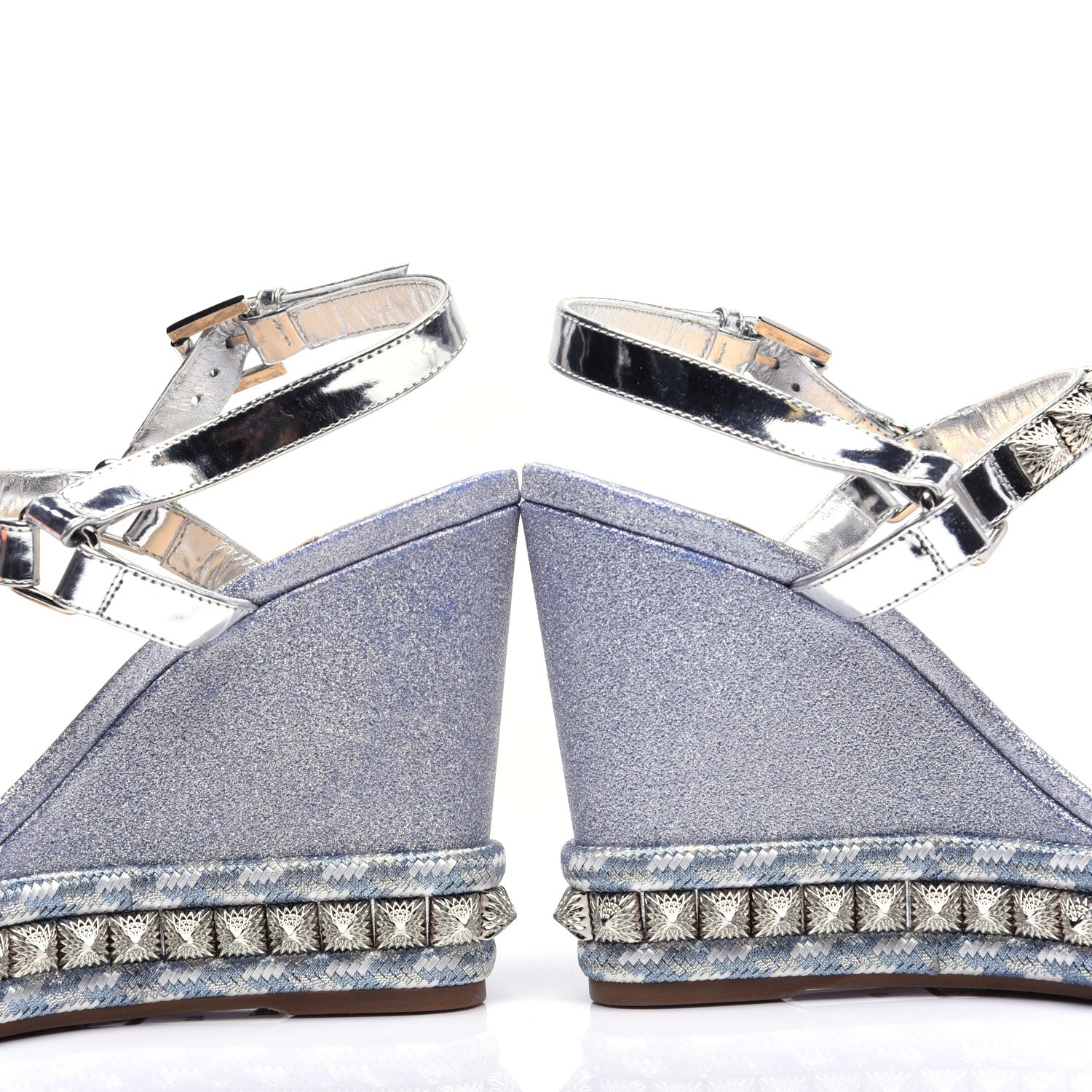 Christian Louboutin Mini Glitter Pira Ryad 110 Wedge Sandals 40 Silver 9 of 10
