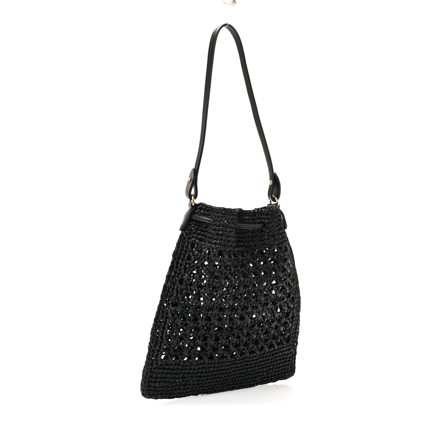 Raffia Crochet Drawstring Pouch Black Naturale